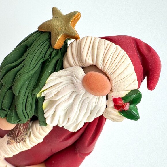Handcrafted 2003 Santa Figurine With Christmas Tree & Star Clay Ceramic Signed - Picture 2 of 9